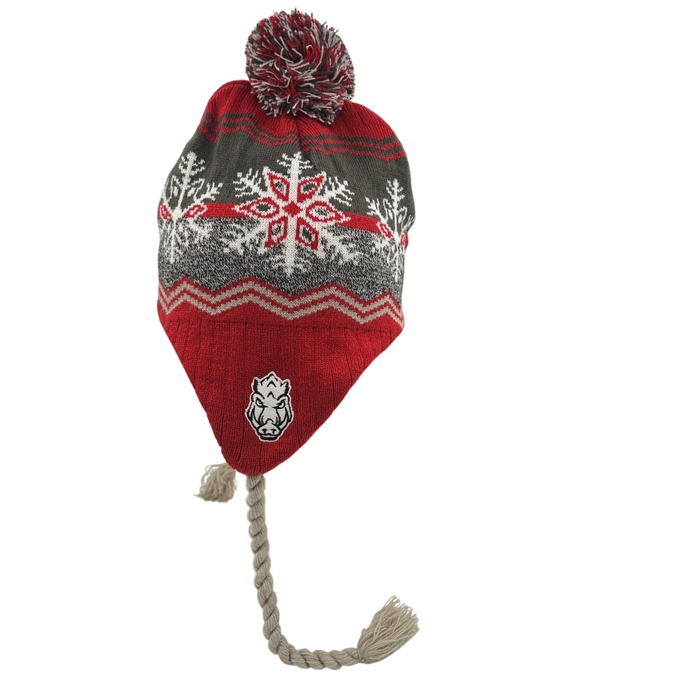 Arkansas Razorbacks Captivating Beanie Unisex OSFM Red Gray Snowflake Winter Hat